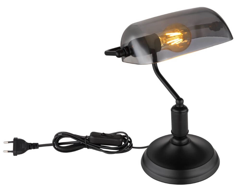 Schwarze Schreibtischlampe Antique mit Rauchglas Globo 9007371457779