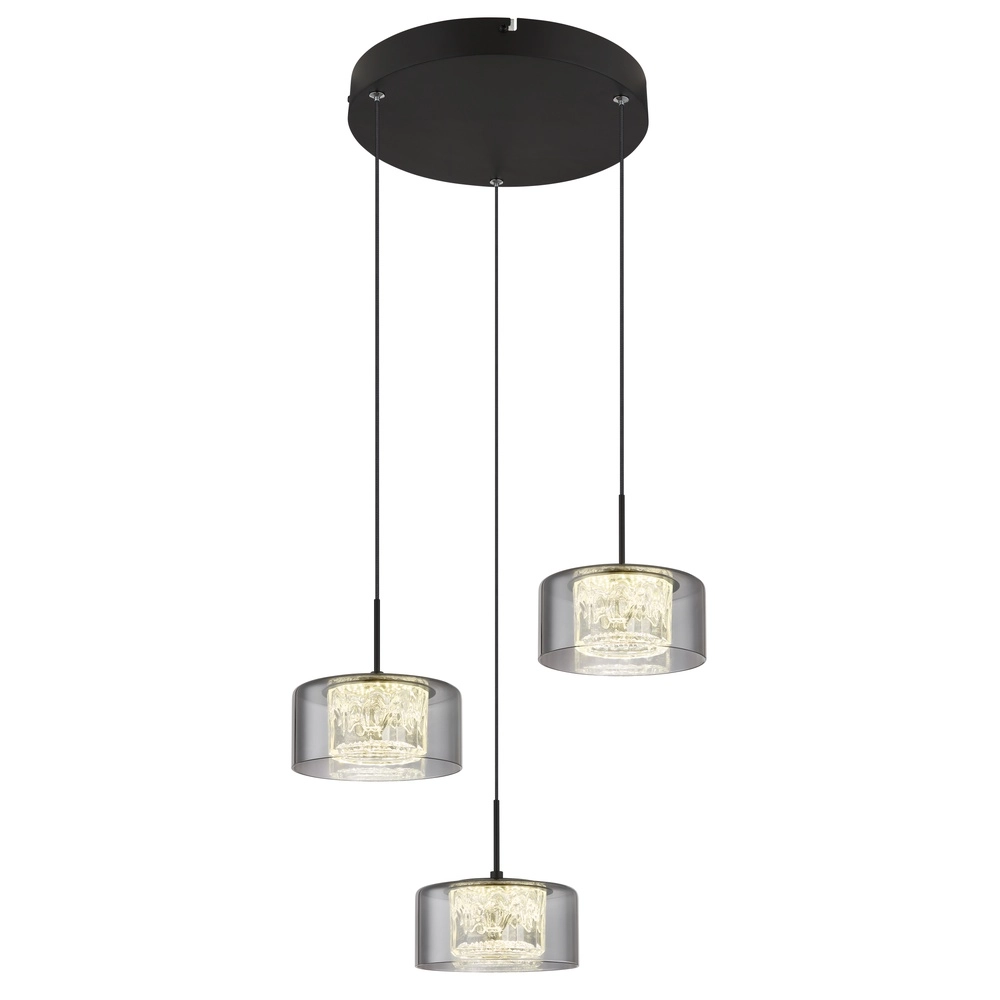 Design-Pendellampe Fogsy 3-Licht Schwarz mit Rauchglas