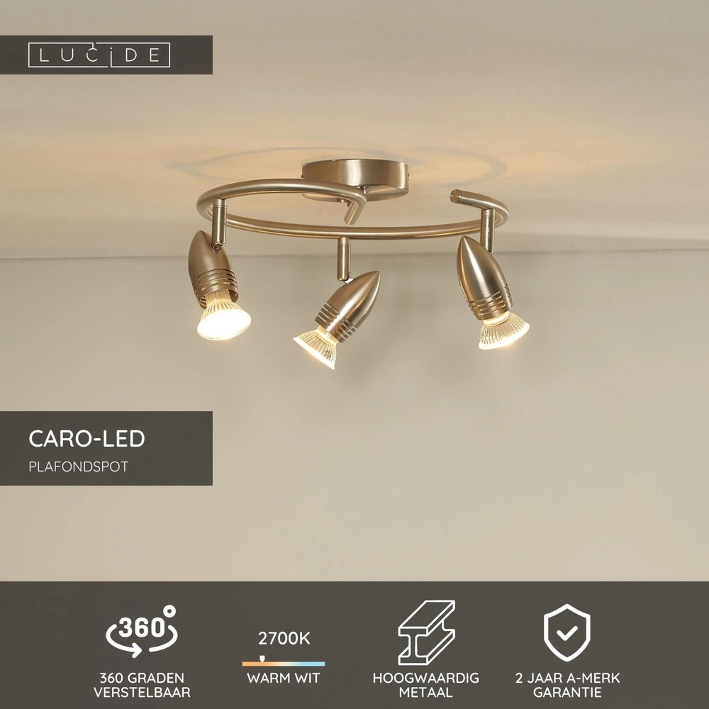 Deckenscheinwerfer Caro-Led 3-Licht mattes Chrom Lucide 5411212133427
