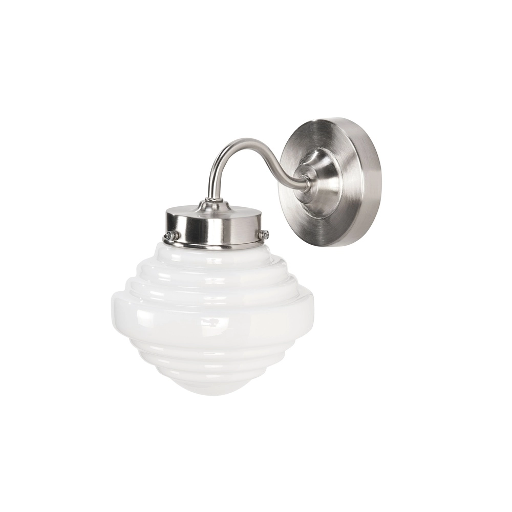 Nickel Wandleuchte York mit weißem Glas Ø 15cm