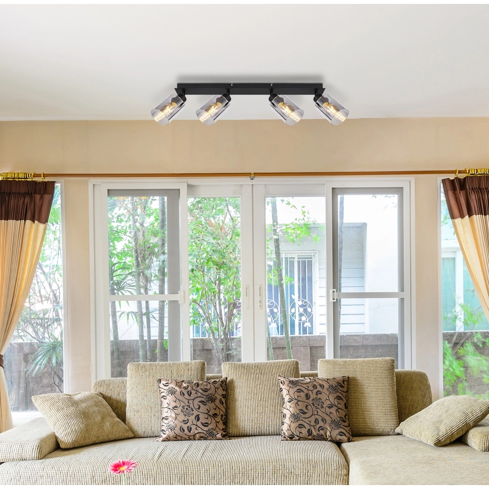 Deckenlampe Hadera 4-Licht Schwarz mit Rauchglas Globo 9007371431229