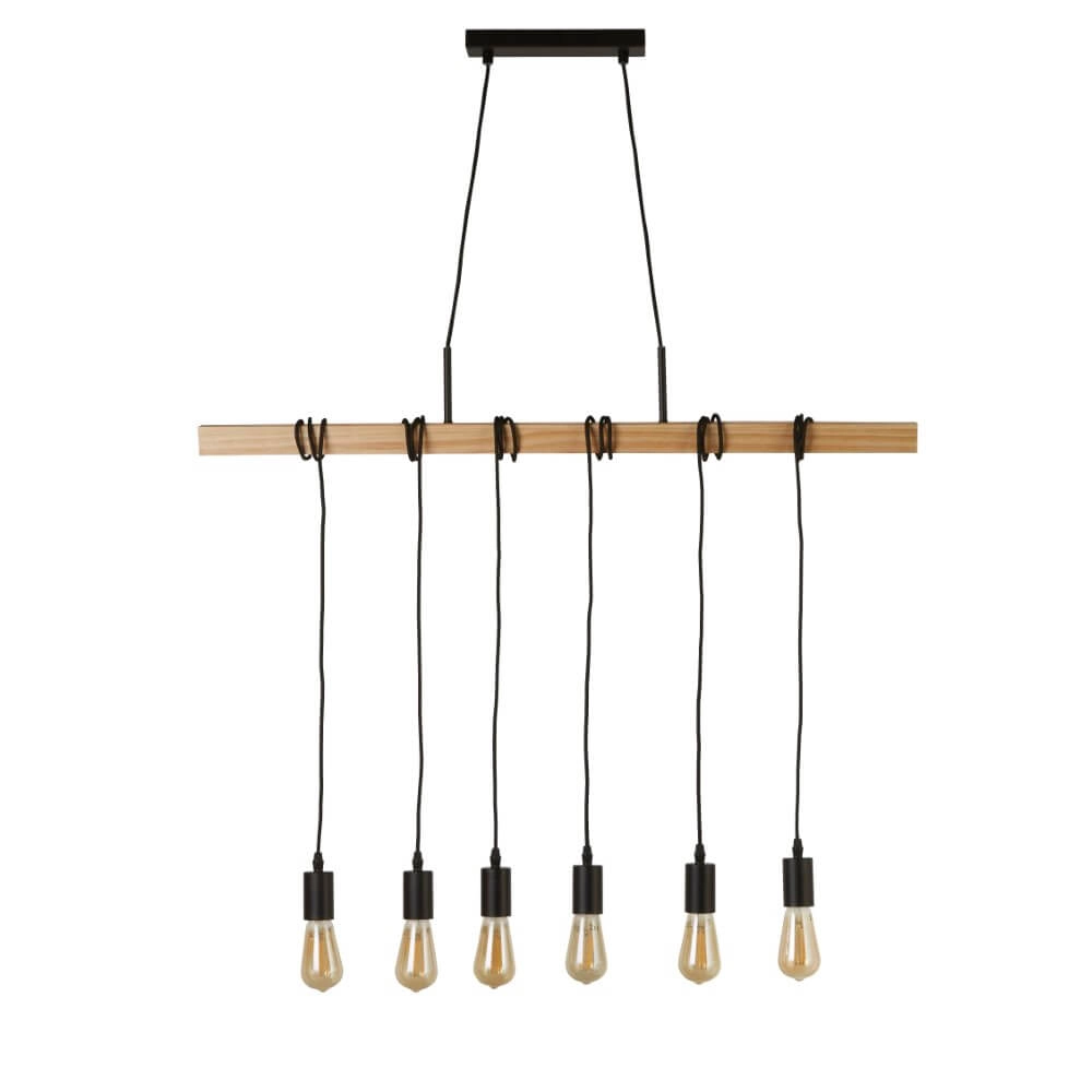 Hängelampe mit 6 Leuchten Woody mit Holz Searchlight 5053423206417