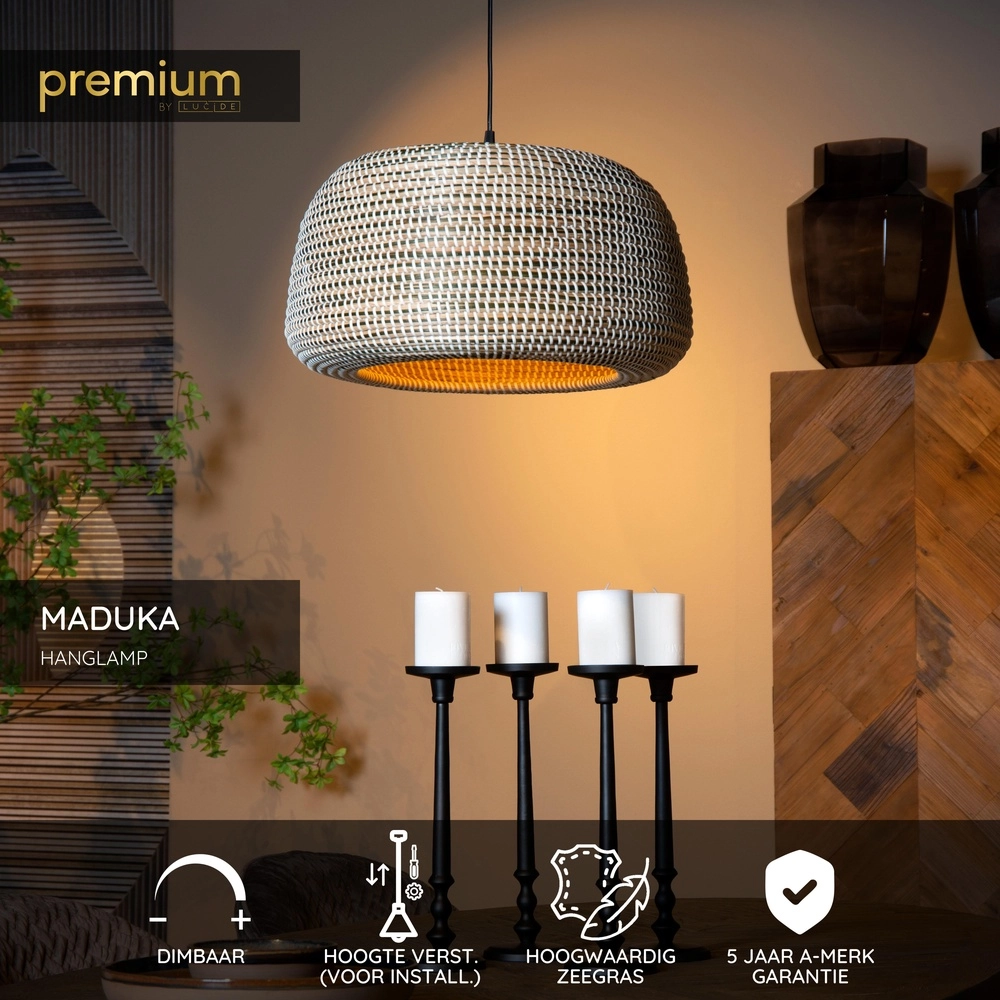Seegras-Pendellampe Maduka Ø 47cm – braun Premium by Lucide 5411212106063