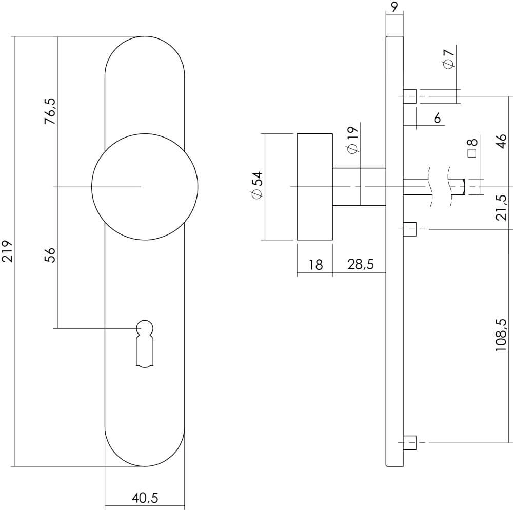 Türknauf oval Kurano Schlüsselloch 56mm Edelstahl Intersteel 8714186175330