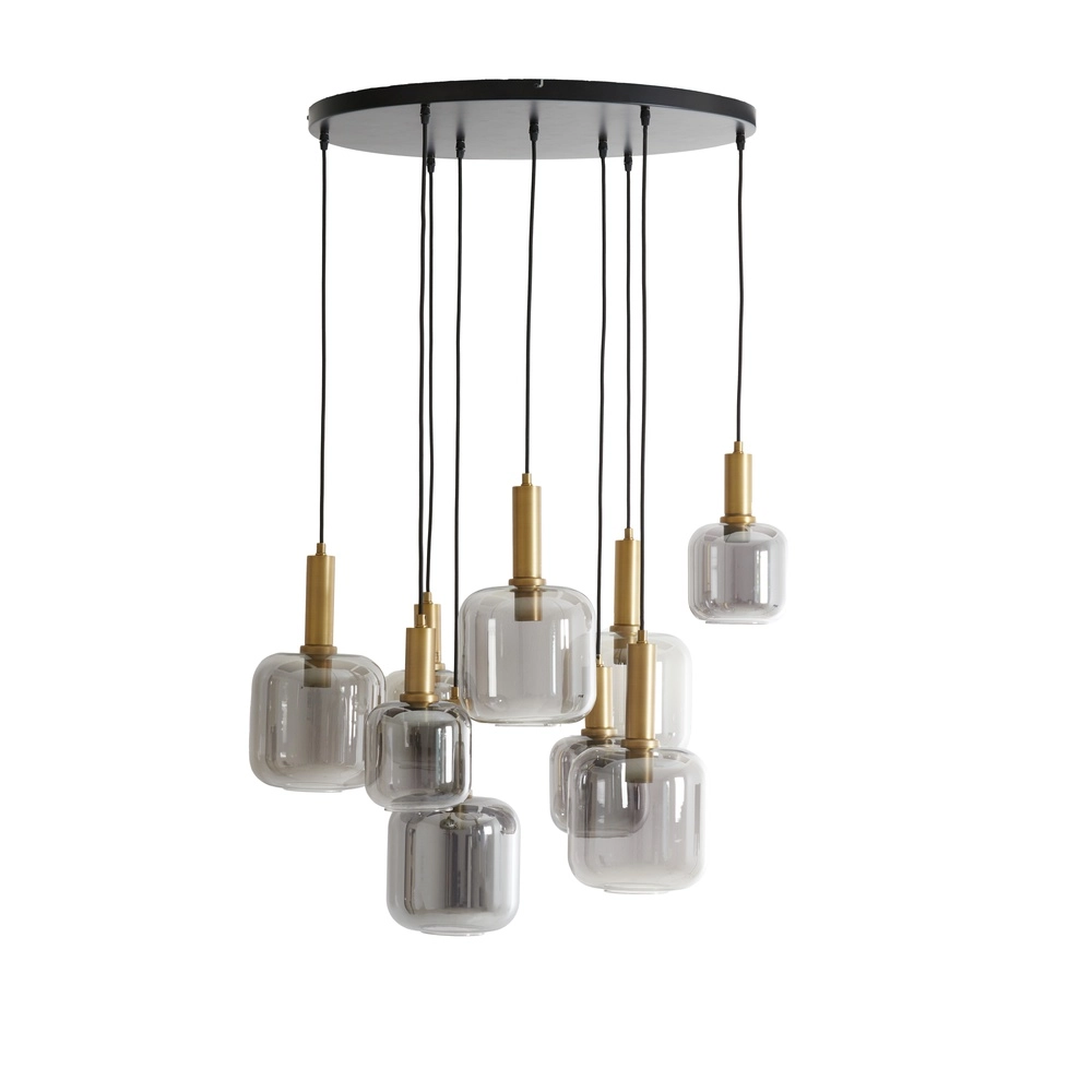 Vide Pendellampe Lekar 9x E27 – Messing mit Rauchglas Light & Living 8717807604592