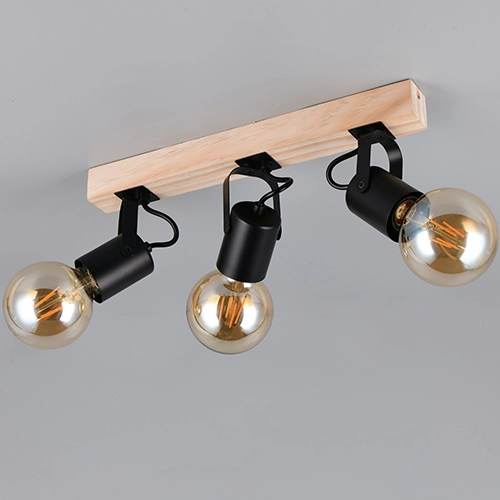 Deckenlampe 3-Leuchten Lynar Schwarz mit Holz Trio 4017807671995