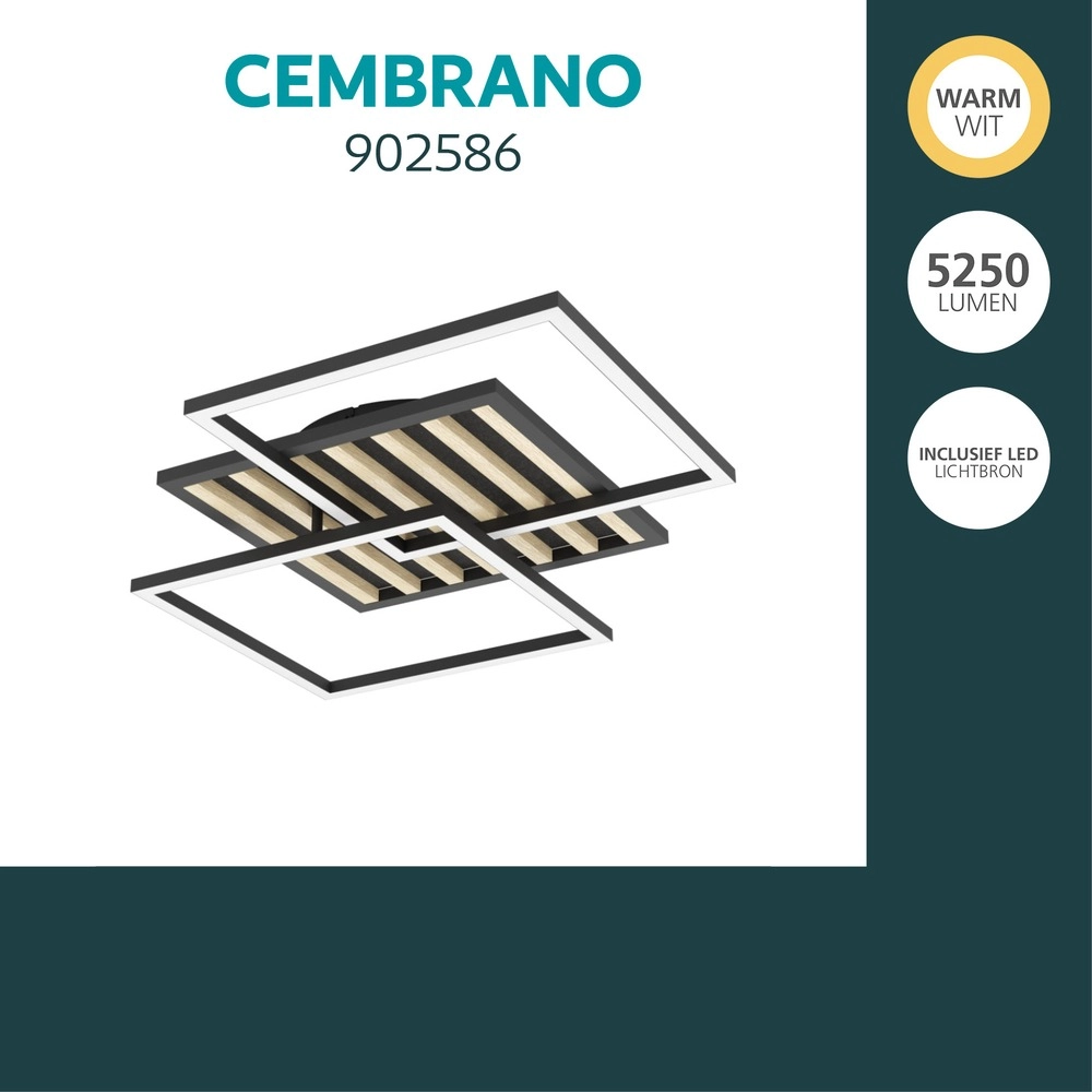 Moderne Deckenlampe Cembrano Schwarz quadratisch mit Holz Eglo 9008606388127