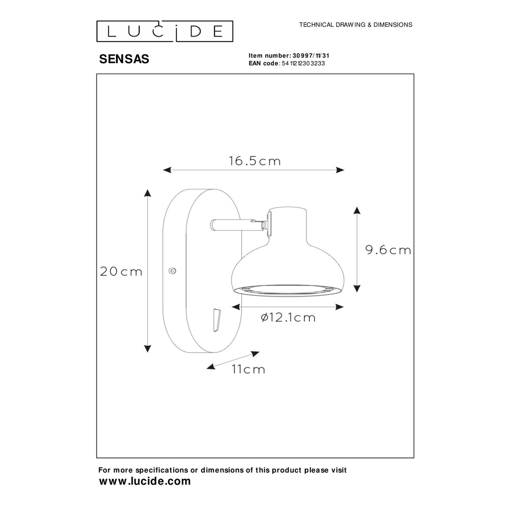 Nachttischlampe Sensas weißes Design GU10 ES111 Lucide 5411212303233