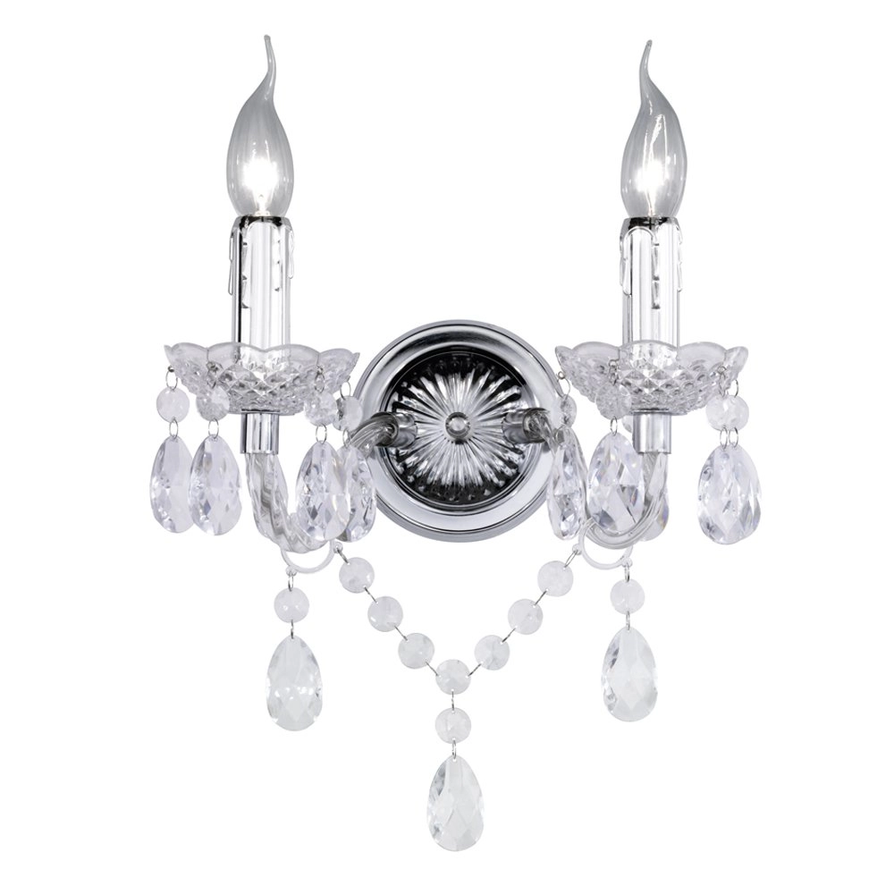 Wandlampe Luster 2 Licht 26 cm chrom mit Kristall