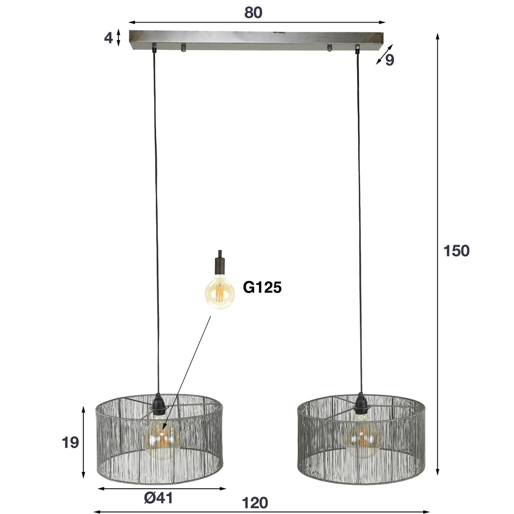 Metalldraht-Pendellampe Stringshade Ø 41cm - 2-Licht Lyora 8716803511477