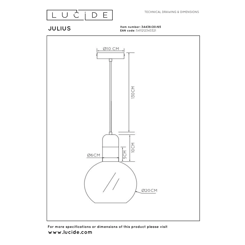 Pendellampe Julius Ø 20cm Rauchglas Lucide 5411212343321