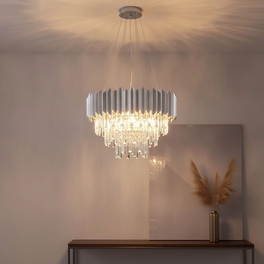 Pendelleuchte Magnolia Chrom und Kristall Ø 50cm