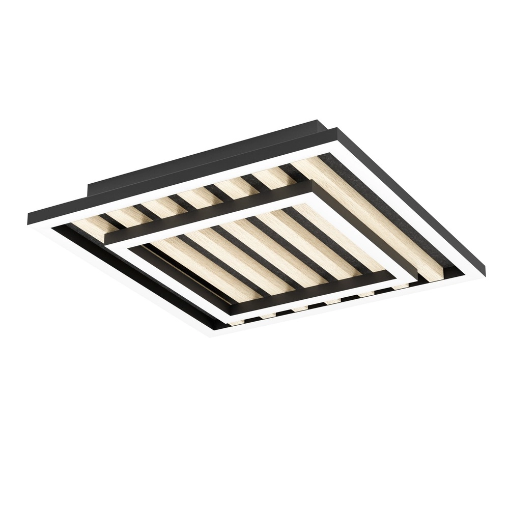 Moderne Deckenlampe Cembrano Schwarz mit Holzquadrat 31,5 x 31,5 cm Eglo 9008606388219
