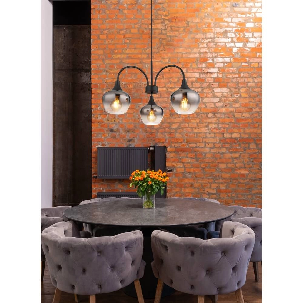 3-flammige Pendelleuchte Maxy schwarz mit Rauchglas Globo 9007371468188