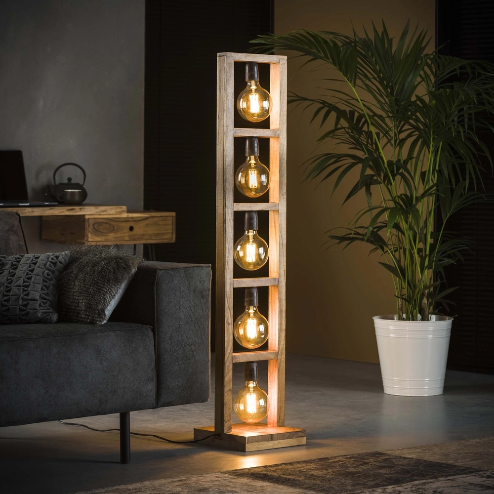 Holz-Stehlampe Modulo 5x E27 – Solide Akazie