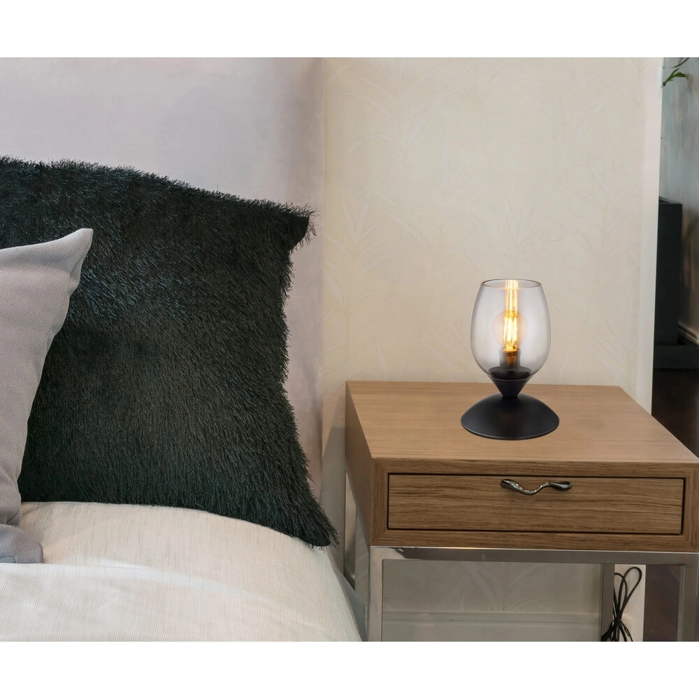 Tischlampe Kuwaita schwarz mit Rauchglas Globo 9007371452989