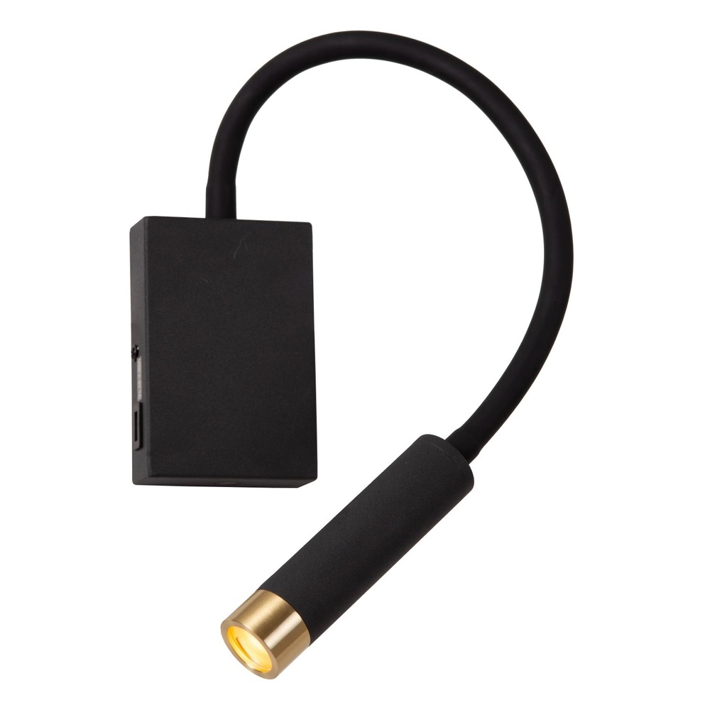 Nachttischlampe Alec schwarz mit USB-Anschluss Lucide 5411212031952