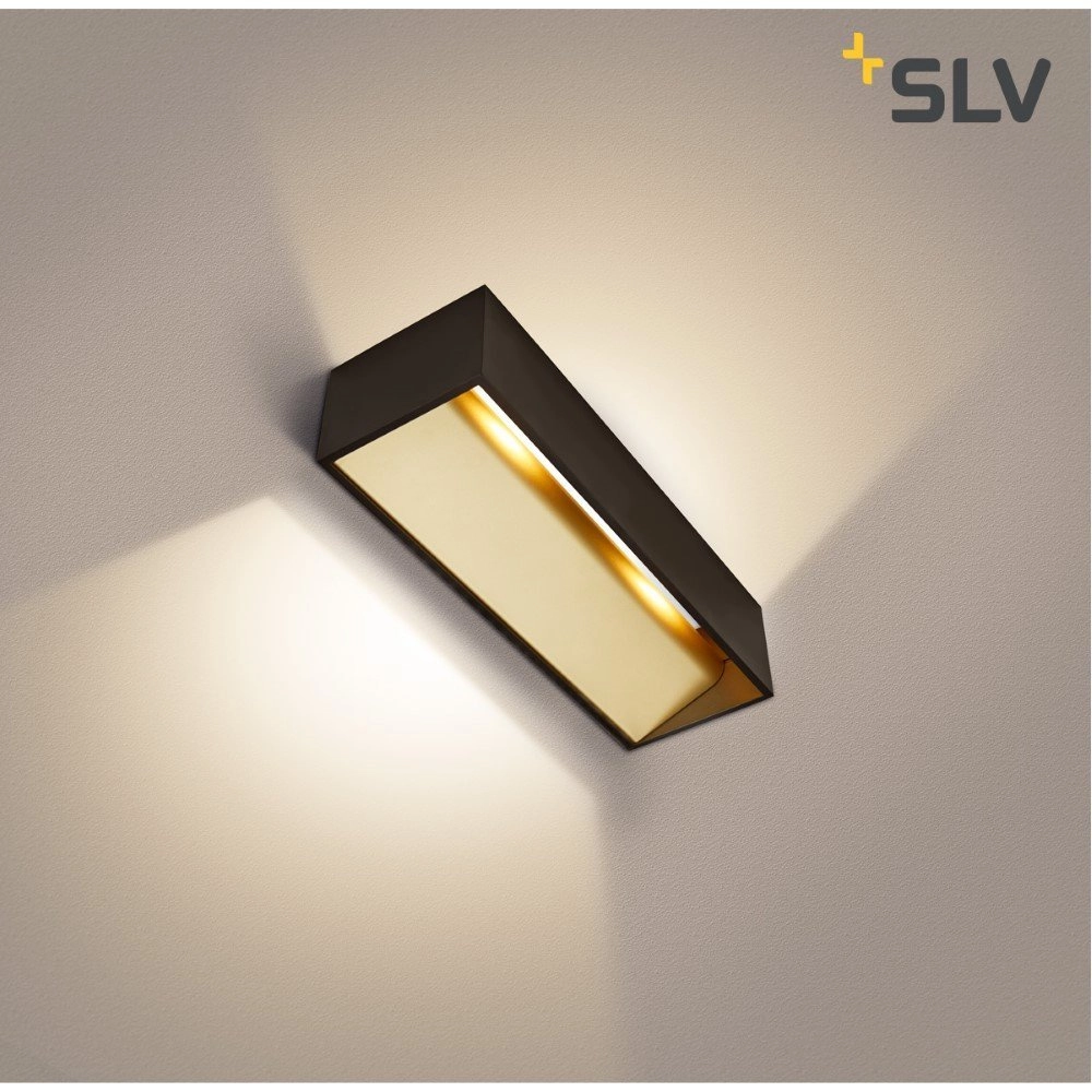 LED-Wandstrahler Logs In L 19 W – 2000–3000 K – 30 cm schwarz mit Gold SLV 4024163231220