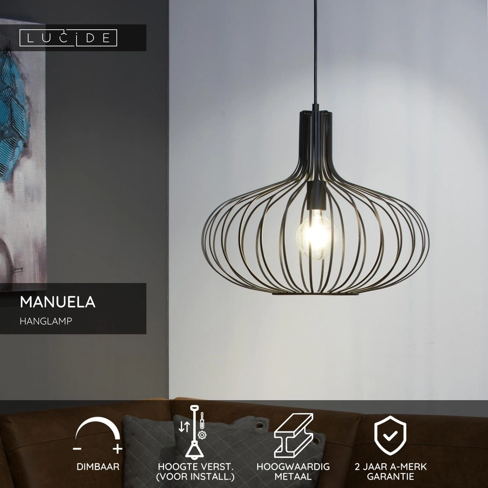 Pendellampe Manuela Ø 50 cm schwarz Lucide 5411212782045