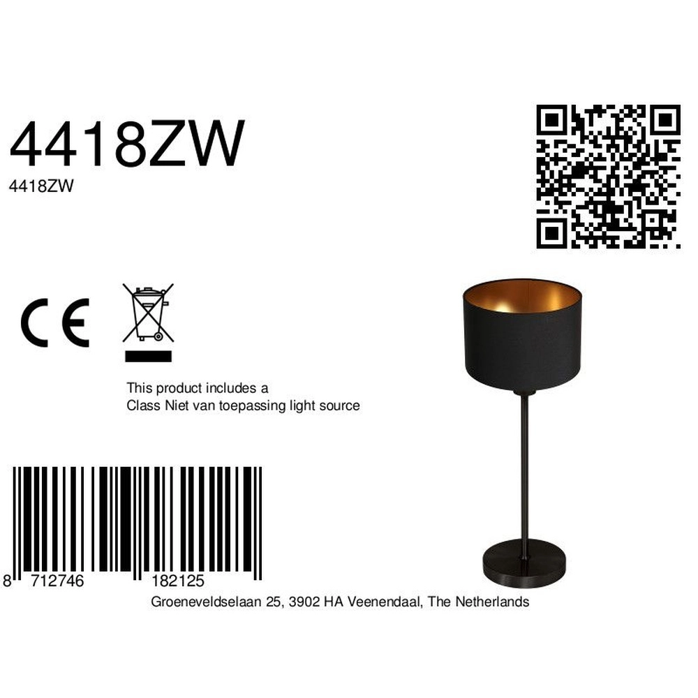 Schwarze Tischleuchte Noor mit schwarzer Kapuze Steinhauer 8712746182125