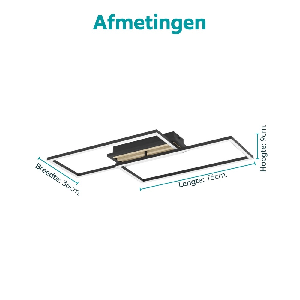Moderne Deckenlampe Cembrano Rechteck schwarz mit Holz Eglo 9008606388110