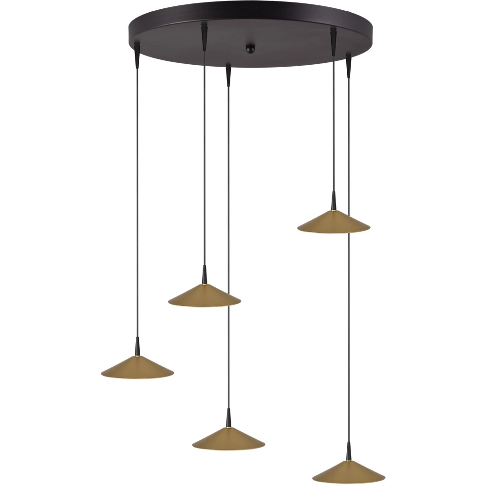 5-Licht Pendellampe Ceppo schwarz mit goldener Ø 18 cm rund.
