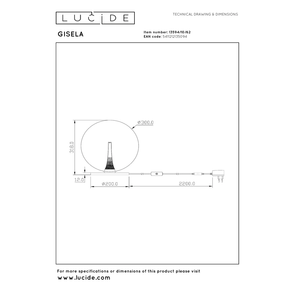 Design LED-Tischlampe Gisela Fading – 1x Ø 30 cm Premium by Lucide 5411212135094