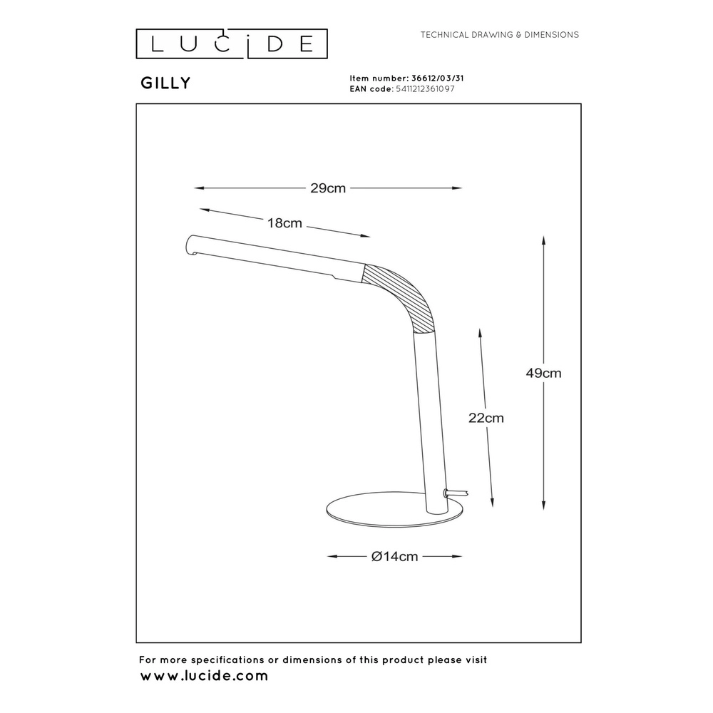 Schreibtischlampe Gilly Weiß Lucide 5411212361097