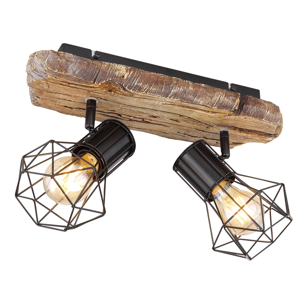 Deckenlampe Priska 2-helliges Schwarz mit Holz