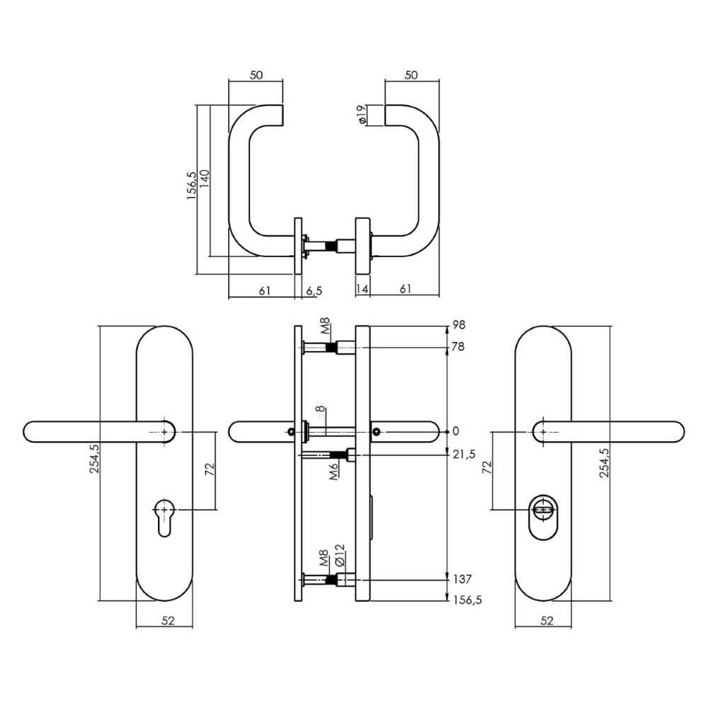 Hintertür-Hardware Aurano PC 72mm Edelstahl Intersteel 8714186540213