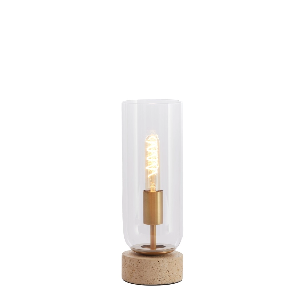 Glastischlampe Rylano 35 cm – mit Travertin Light & Living 8717807730673