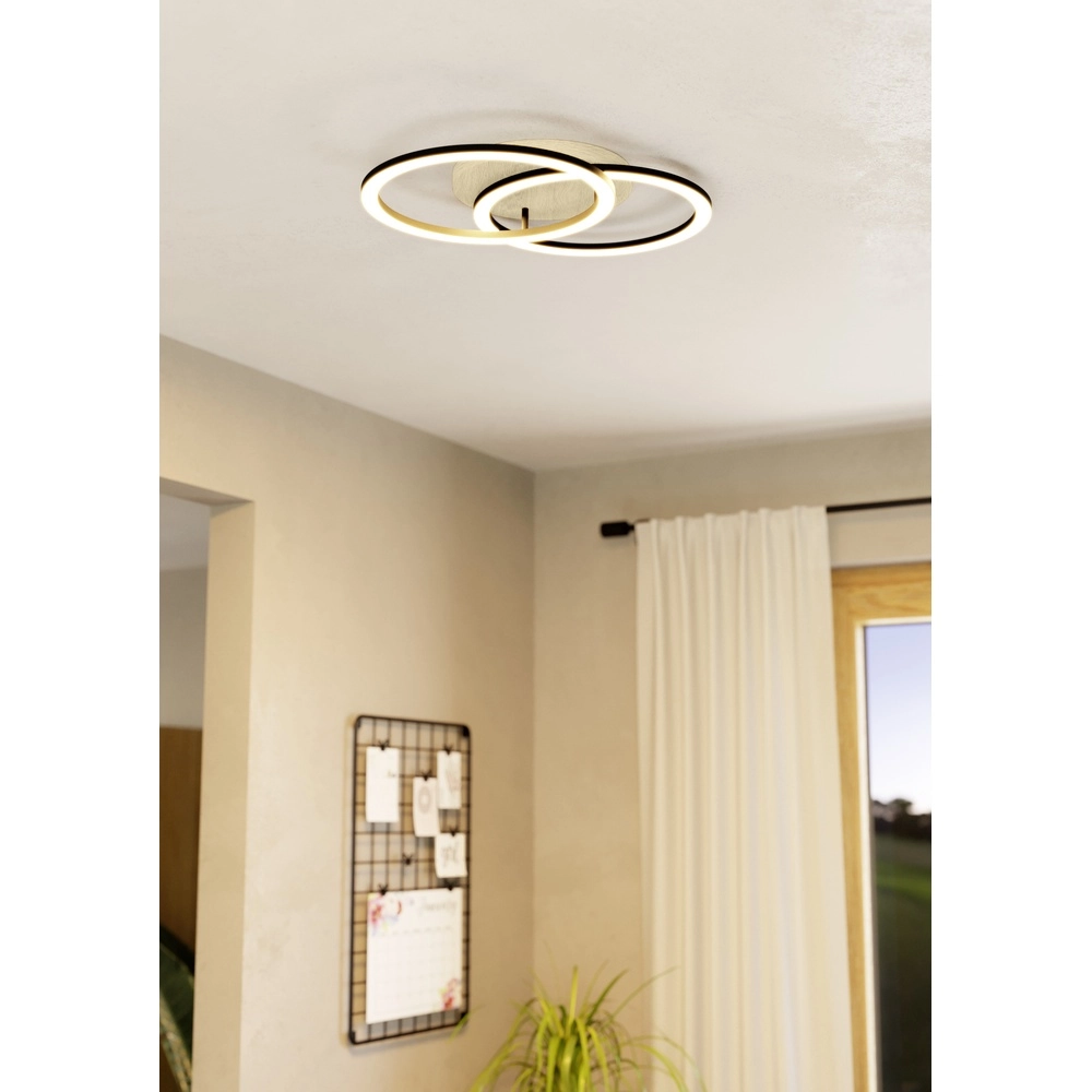 Zigbee-Deckenlampe Lomaltas-Z Schwarz mit Holzoptik – rund Eglo 9008606327898