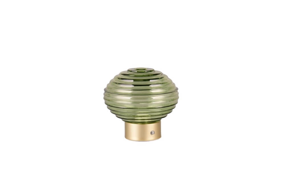 Wiederaufladbare Tischlampe Gold Earl grünes Glas Trio 4017807601947