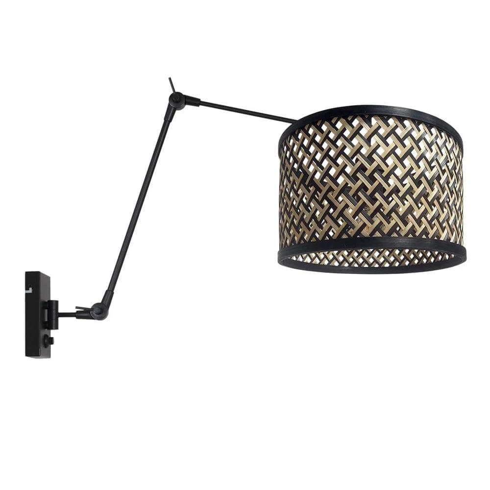 Wandleuchte Prestige Chic schwarz mit Bambusschirm