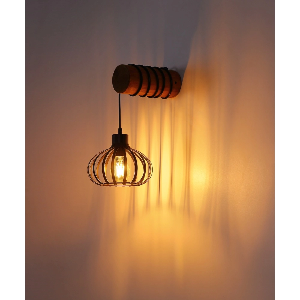 Landwandlampe Caldwell Schwarz mit Holz Globo 9007371592586