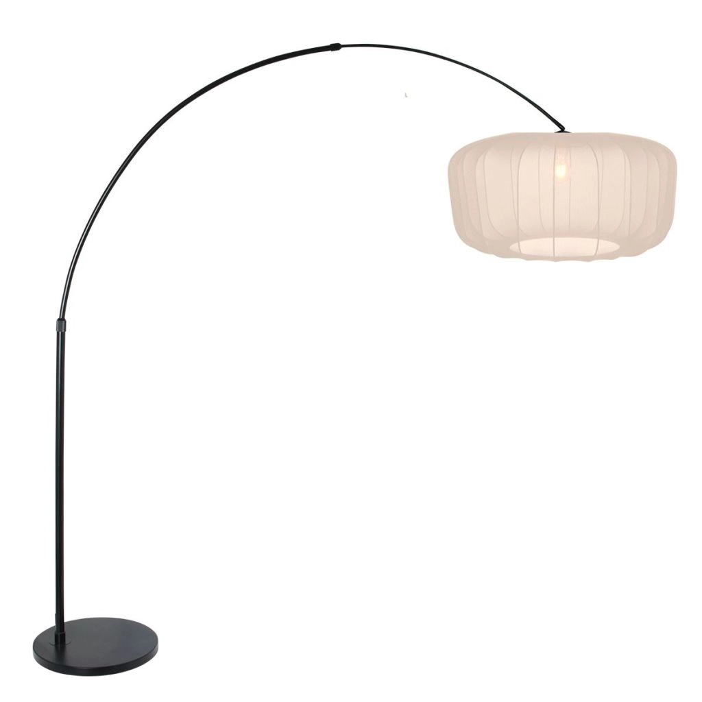 Schwarze Bogenlampe Vela Lino mit Cremeton Ø60cm