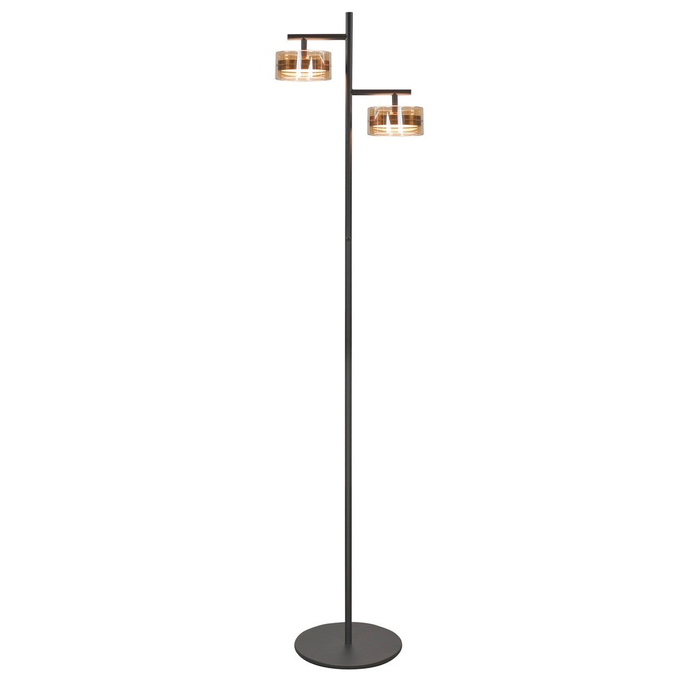 Design-Stehlampe Mini Enzo Schwarz mit bronzefarbenen 2-Lichtern