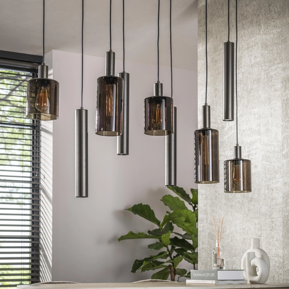 Esstisch-Pendellampe Sepiora Sienabraun – dunkles Glas – mit Anhängern Lyora 8716803513464