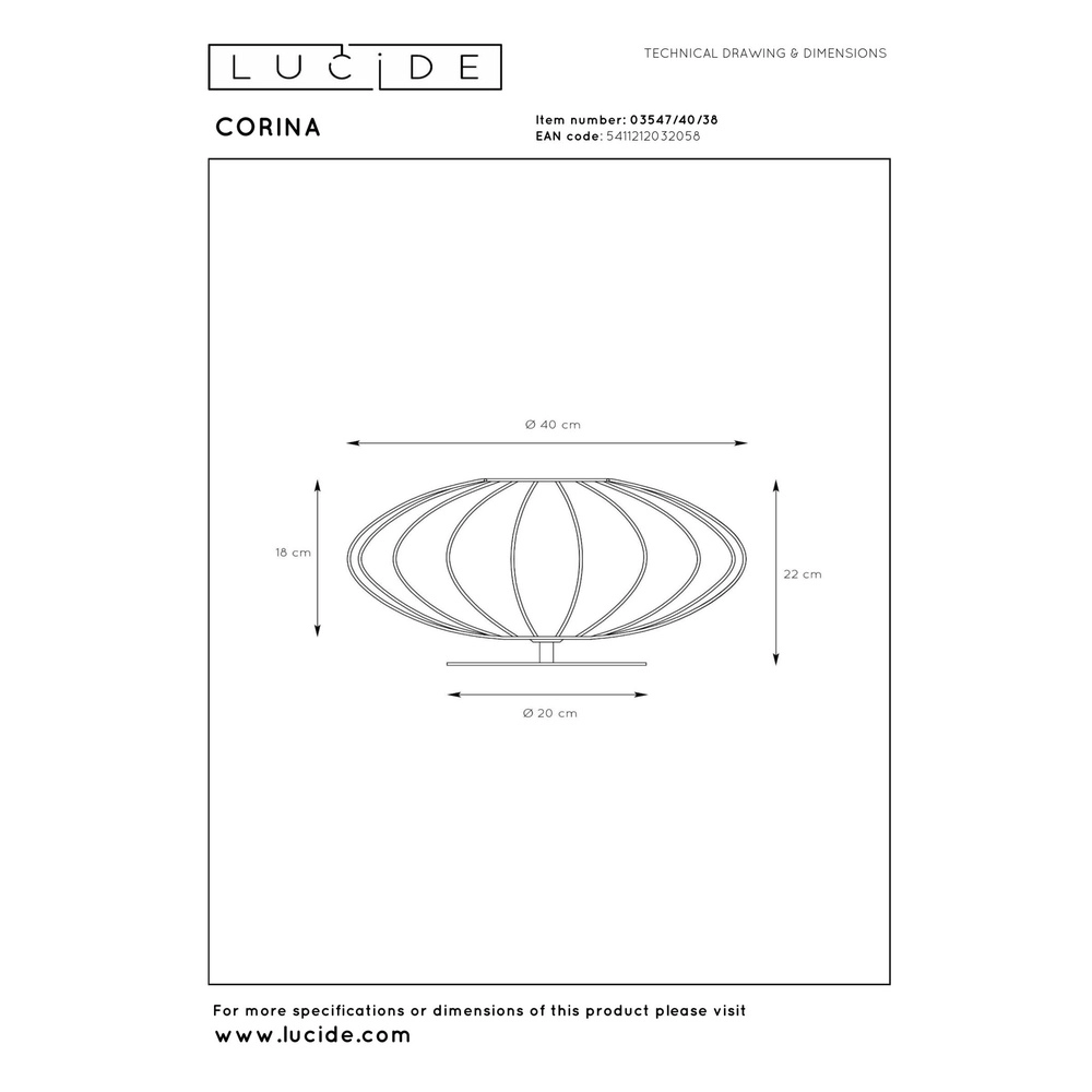 Tischlampe Corina sandbraun Ø 40 cm Lucide 5411212032058