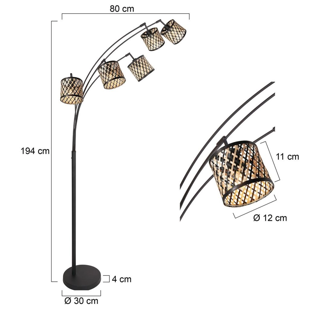 Standlampe 5-Leuchten Sumba mit Bambusschirmen Ø12 cm Steinhauer 8712746182873