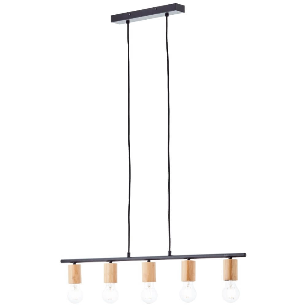 Hängelampe mit 5 Leuchten Kerry schwarz mit Holz Brilliant 4004353408960