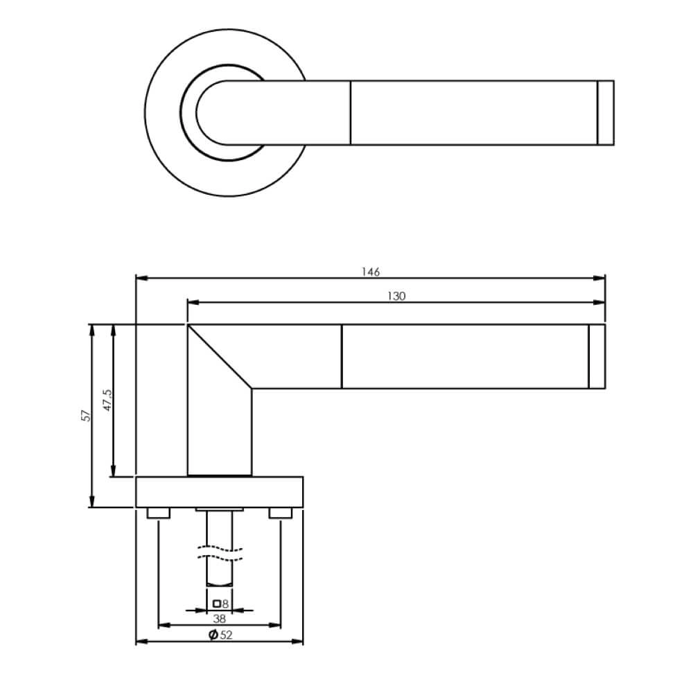 Klassischer Türgriff Bastian Chrom auf Rosette Intersteel 8714186212097