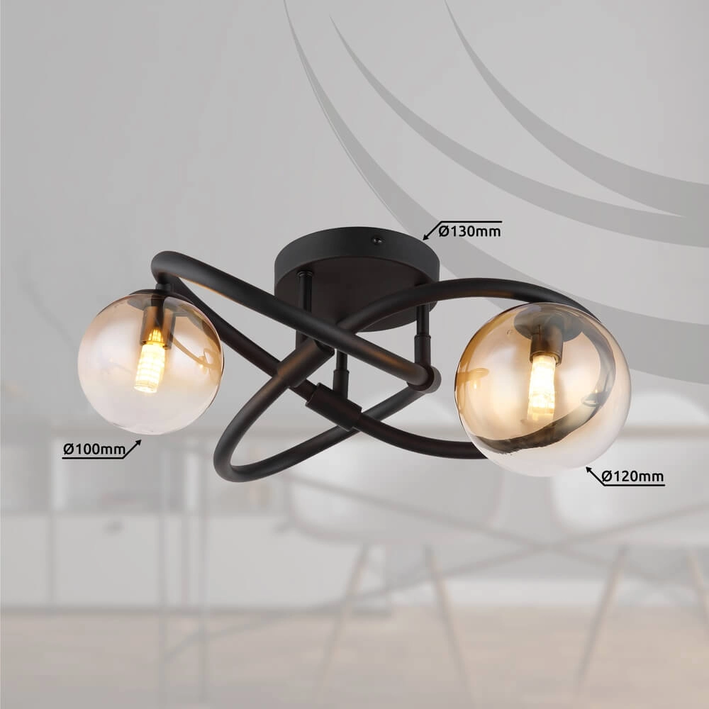 Schwarze Deckenleuchte Tuberius Bauform 2-flammig Globo 9007371458431