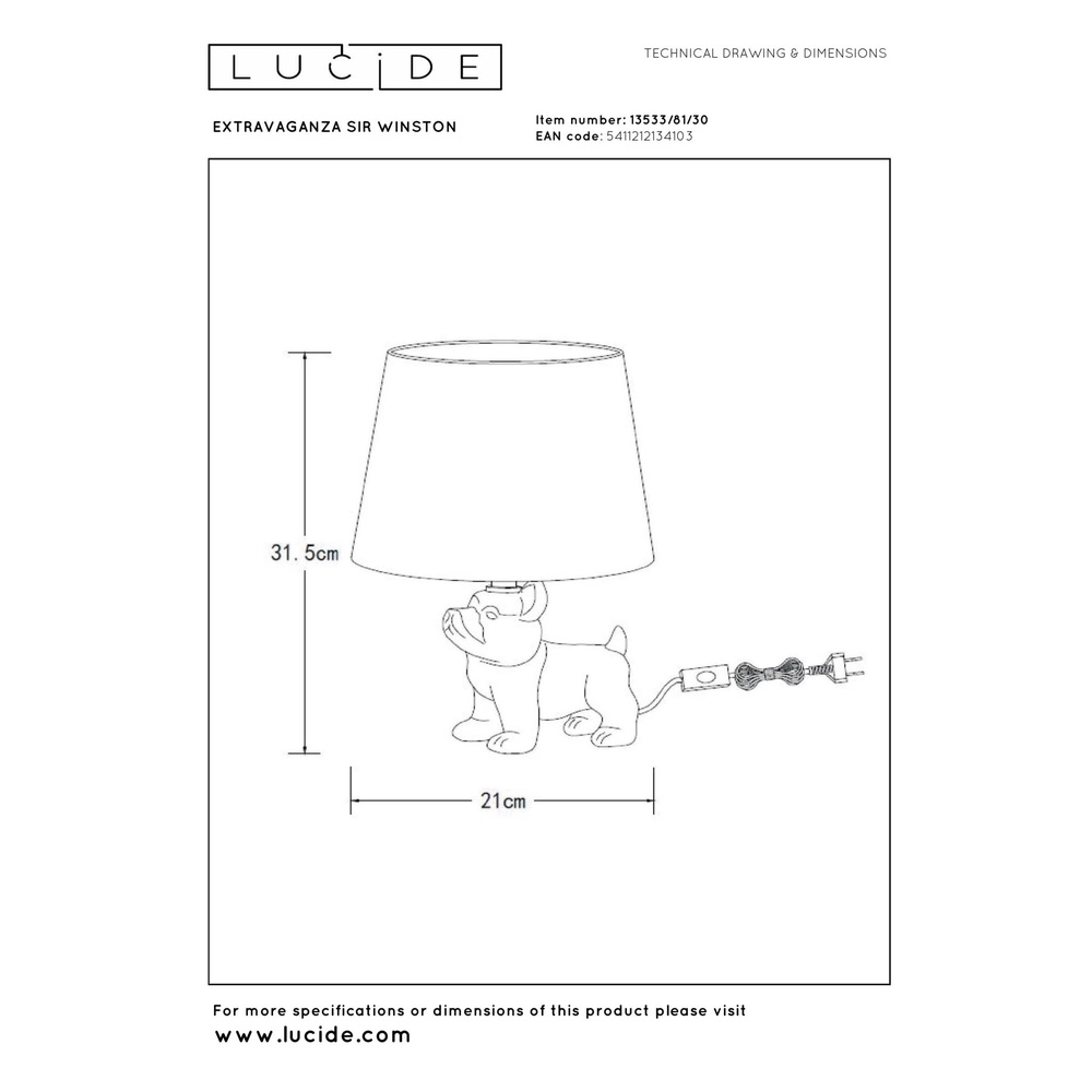 Tischlampe Extravaganza Sir Winston Hund Schwarz Lucide 5411212134103