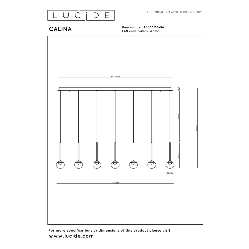 Ovale Pendellampe Calina 12-Licht mit bernsteinfarbenen Kugeln Premium by Lucide 5411212242068