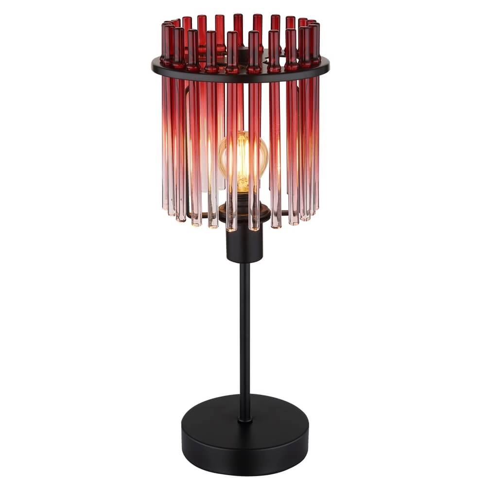Schwarze Tischleuchte Gorley mit rotem Glas Ø 15cm