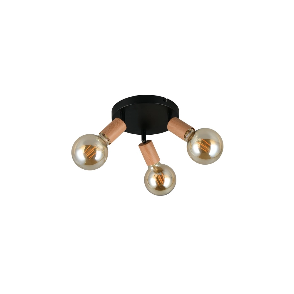 Deckenlampe Lamego 3-Licht Schwarz mit Holz Trio 4017807672039