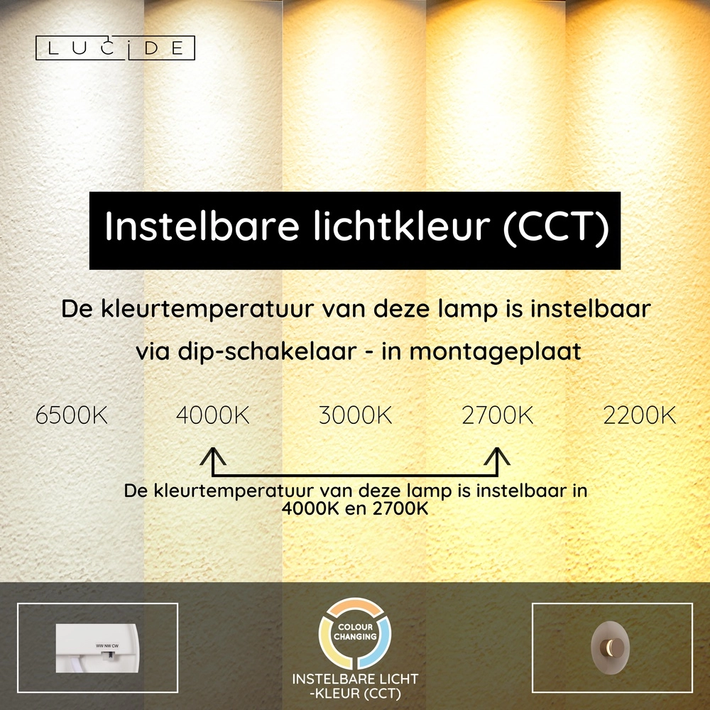 LED-Wandlampe Santiago Ø 23 cm – Champagner mit Bernsteinglas Premium by Lucide 5411212221896