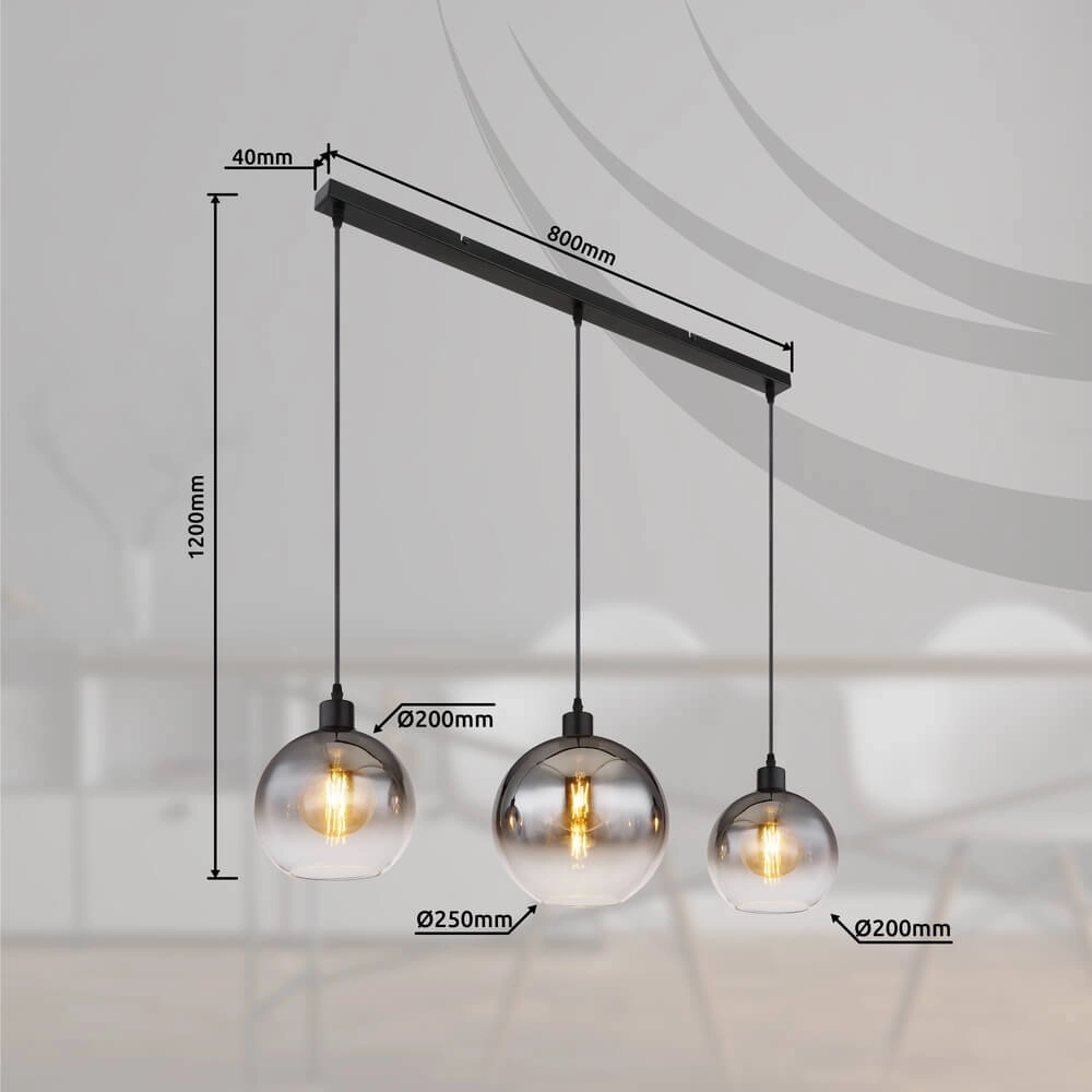 Schwarze Pendelleuchte Newcastle Sphere Rauchglas 3-flammig Globo 9007371452798