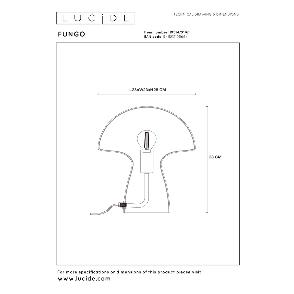 Tischlampe Fungo Opal Lucide 5411212105684
